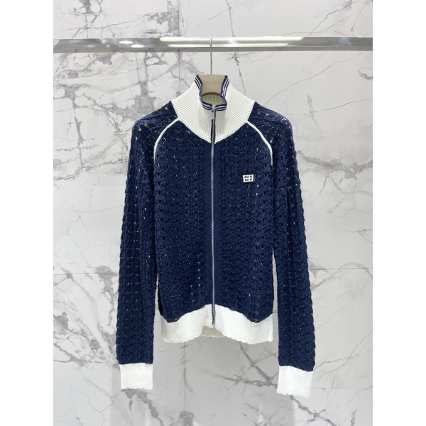 플립카라 투톤 홀로우 아웃 알파벳 로고 지퍼 니트