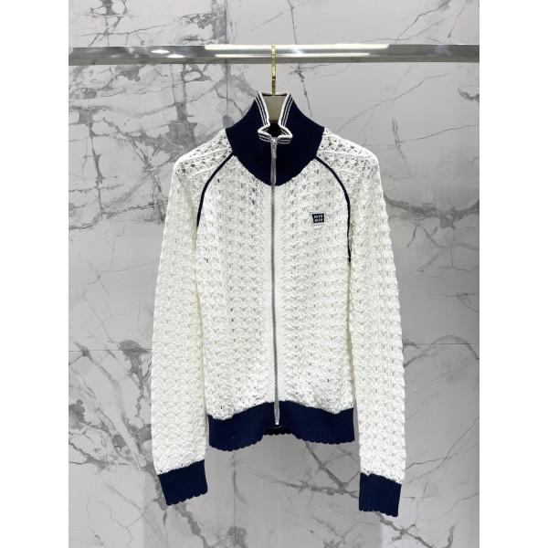 플립카라 투톤 홀로우 아웃 알파벳 로고 지퍼 니트