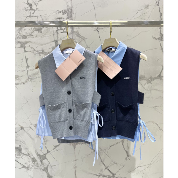 컬리지 스타일 레이어드 칸견 상의 투피스 니트 조끼