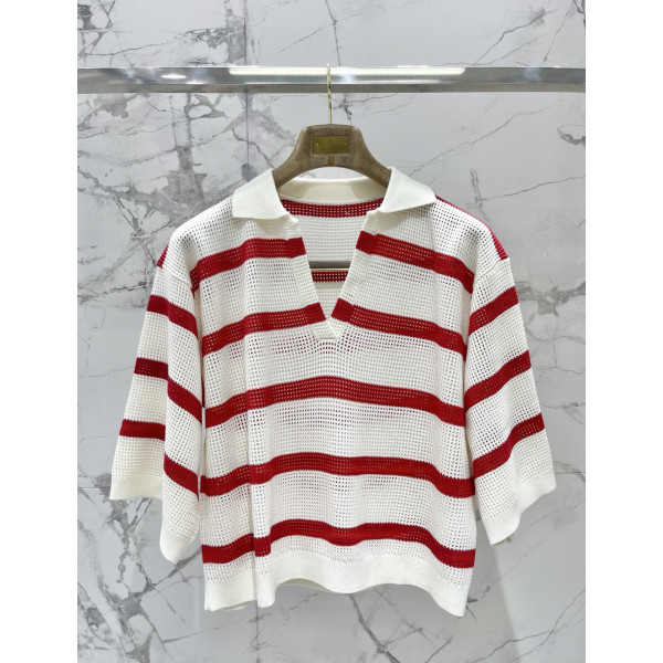 루즈핏 통기성 스트라이프 중袖 숏슬리브