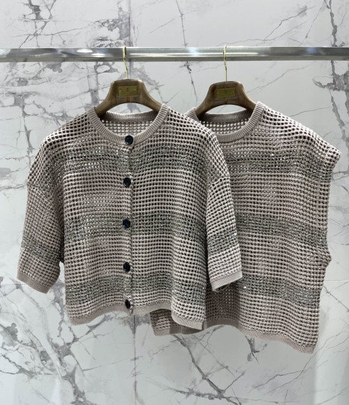 빛나는 조각 스트라이프 루즈 오픈워크 니트 셔츠