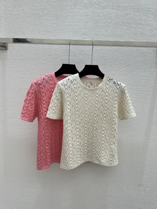 단색 비즈 레이스 원목 니트 반팔