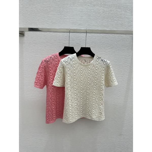 단색 비즈 레이스 원목 니트 반팔