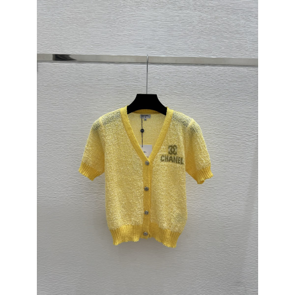 컬러 블록 로고 V넥 니트 반팔 오픈 카디건