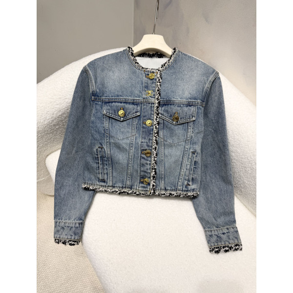 테두리 스티칭 데님 재킷