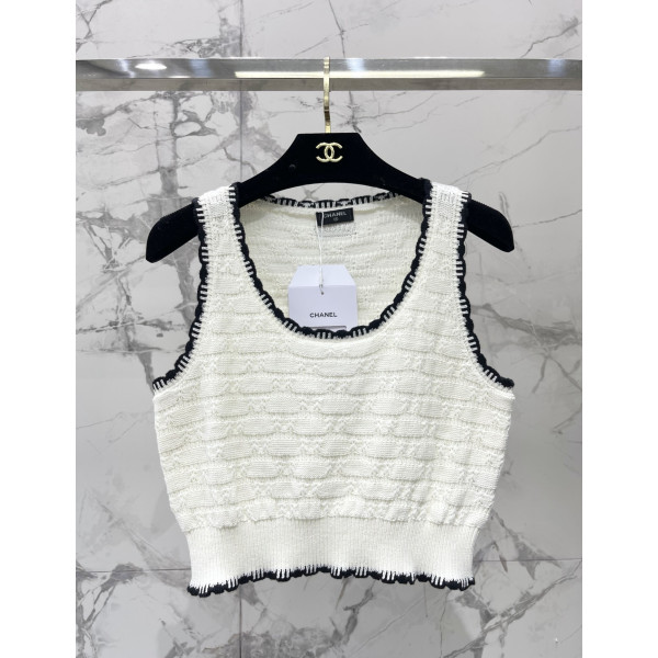 홀로우 니트 충색 꽃테 니트 베스트