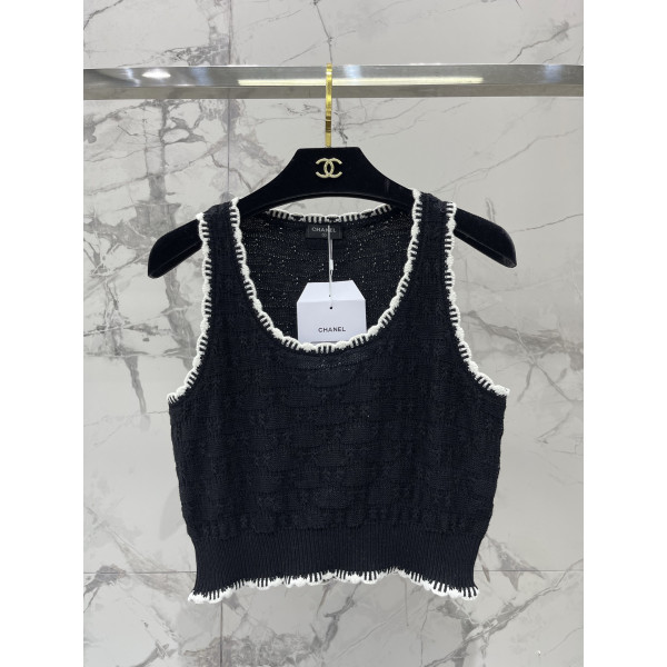 홀로우 니트 충색 꽃테 니트 베스트