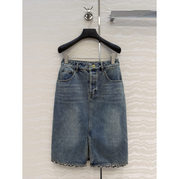 복고 워시 데님 하프 스커트