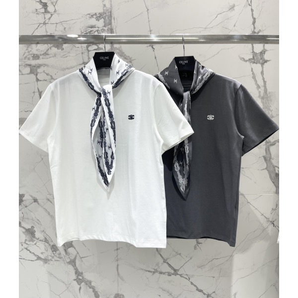 간단 알파벳 로고 패치 실크 스카프 타이 반팔