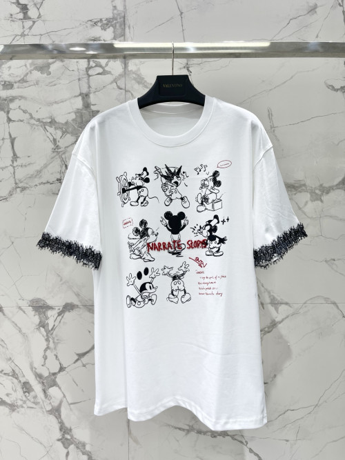 카툰 패턴 네일펄 알파벳 소매구 레이스 반팔 티셔츠