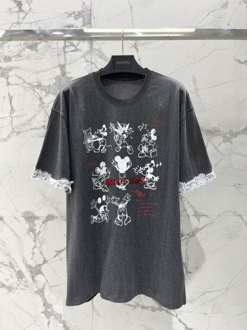 카툰 패턴 스터드 알파벳 소매구 레이스 반팔