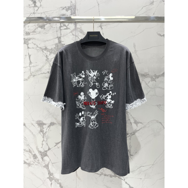 카툰 패턴 스터드 알파벳 소매구 레이스 반팔