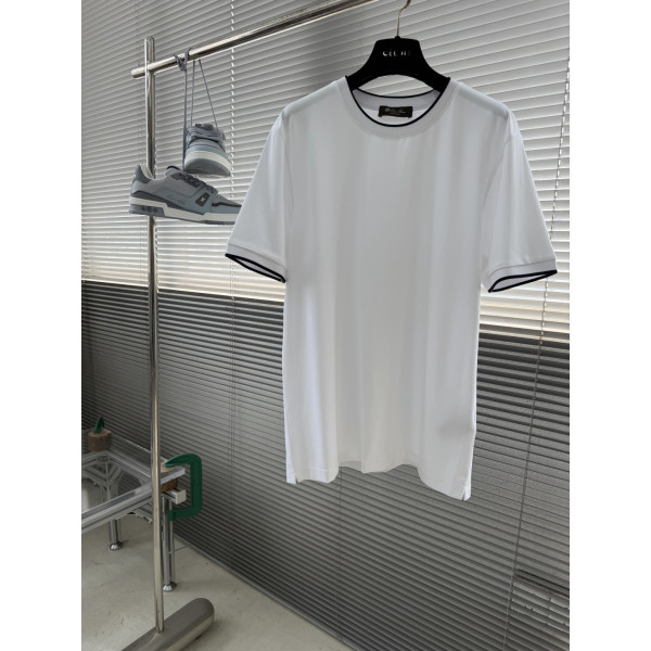 컬러 블로킹 가짜 투피스 라운드넥 반팔 티셔츠