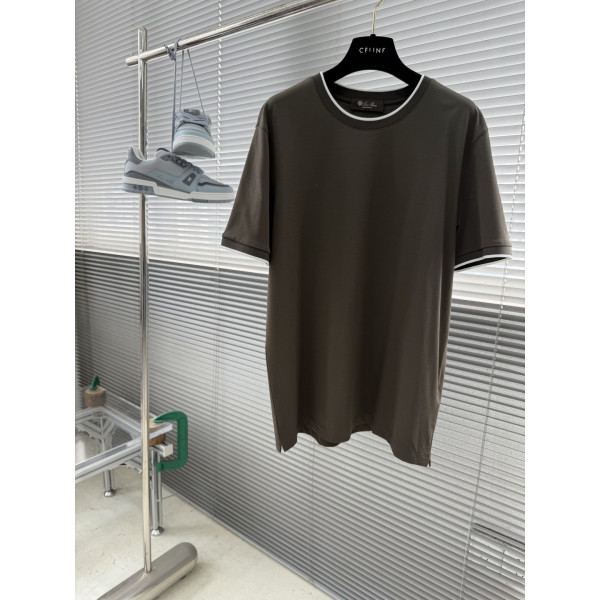 컬러 블로킹 가짜 투피스 라운드넥 반팔 티셔츠