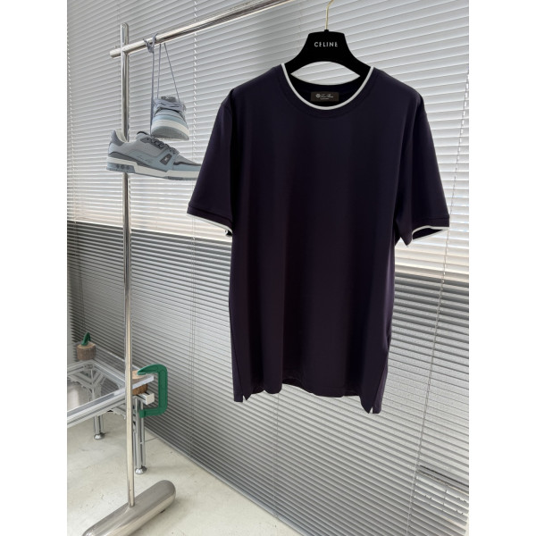 컬러 블로킹 가짜 투피스 라운드넥 반팔 티셔츠