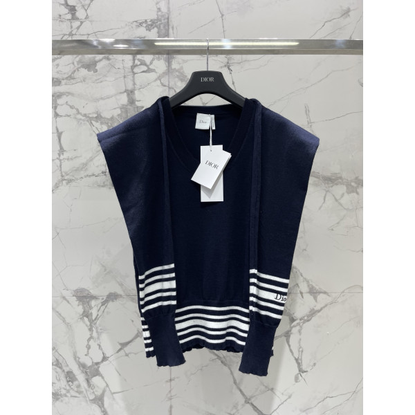 간결 스트라이프 네이비 칼라 니트 숏슬리브