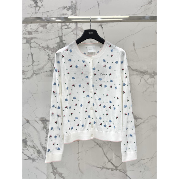 컬러 블록 플라워 3D 자수 니트 오픈 카디건