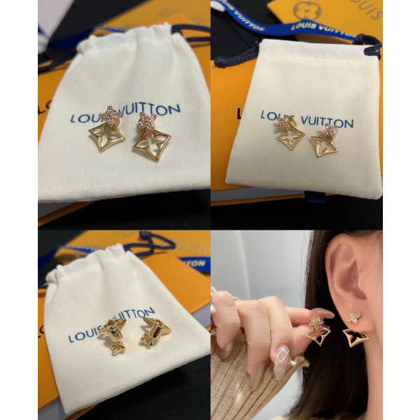 핑크 다이아 네잎클로버 귀걸이