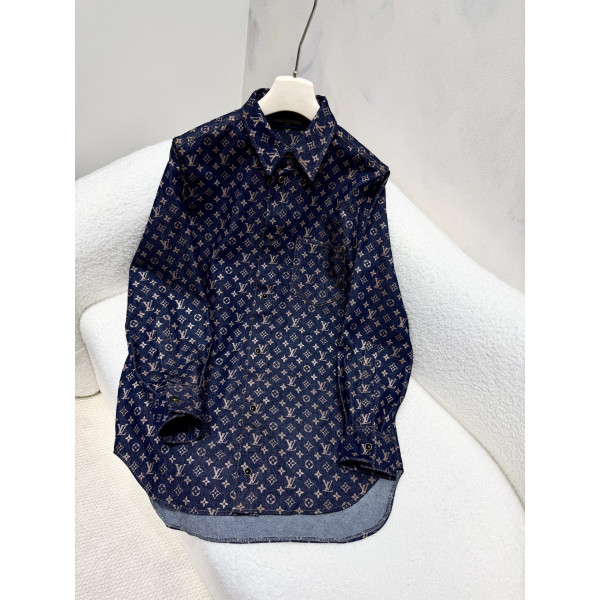 플라워 자카드 데님 셔츠