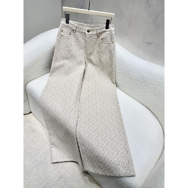 모노그램 프린트 데님 스트레이트 롱 팬츠