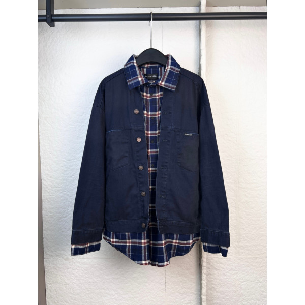 파리 체크 패치 가슴 포켓 데님 재킷