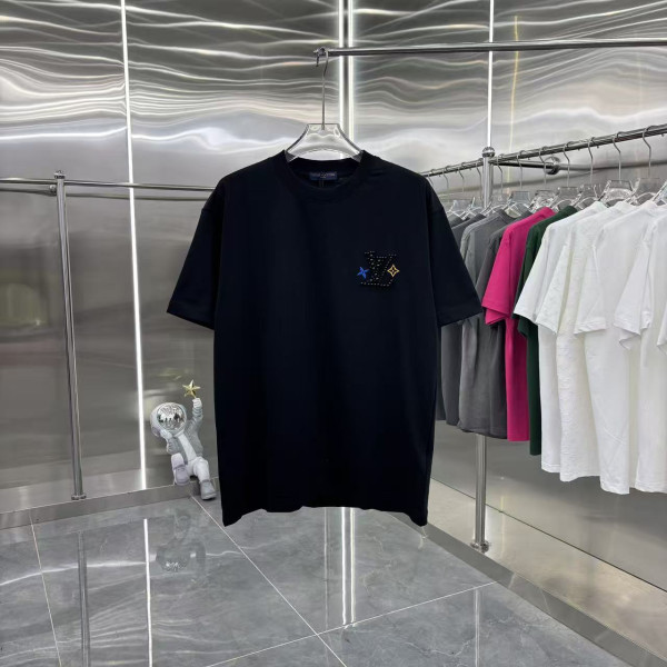 사각별 로고 자수+나사珠 라운드넥 반팔 티셔츠