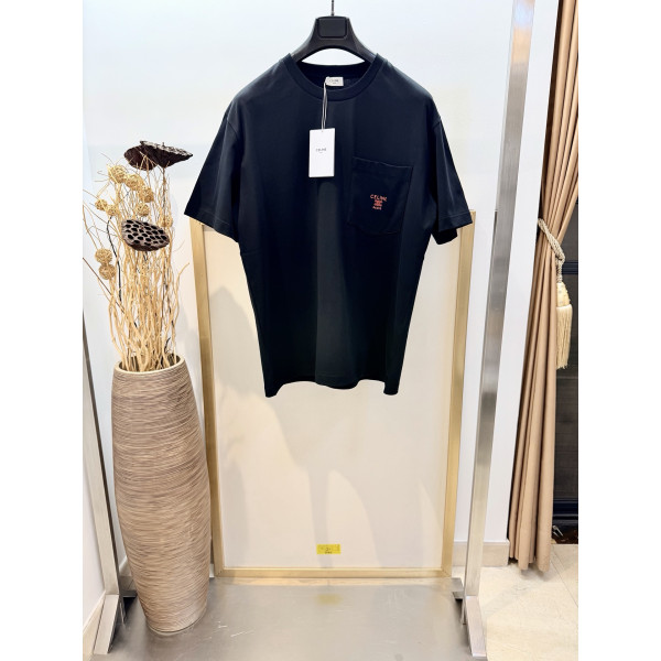 트리옴프 인쇄 패치 포켓 면 반팔 라운드넥 티셔츠