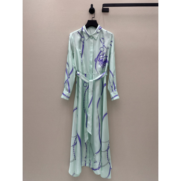 팔레프로이 리믹스 패턴 포지셔닝 프린트 100% 트위일 실크 원피스