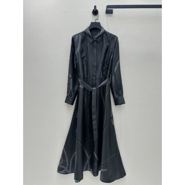 팔레프로이 리믹스 패턴 포지셔닝 프린트 100% 트위일 실크 원피스