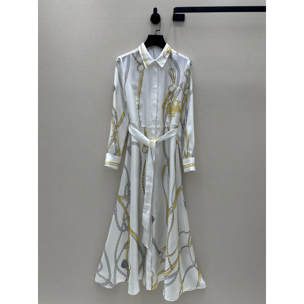 팔레프로이 리믹스 패턴 포지셔닝 프린트 100% 트위일 실크 원피스