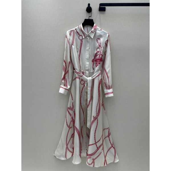 팔레프로이 리믹스 패턴 포지셔닝 프린트 100% 트위일 실크 원피스