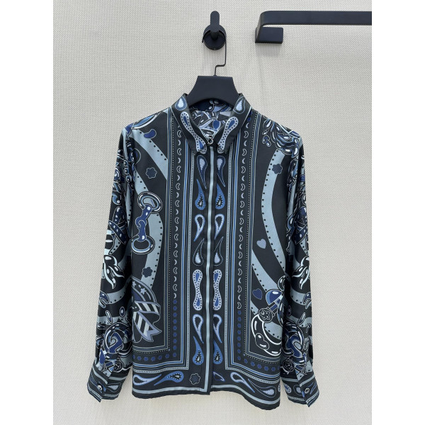 인화 실크 셔츠