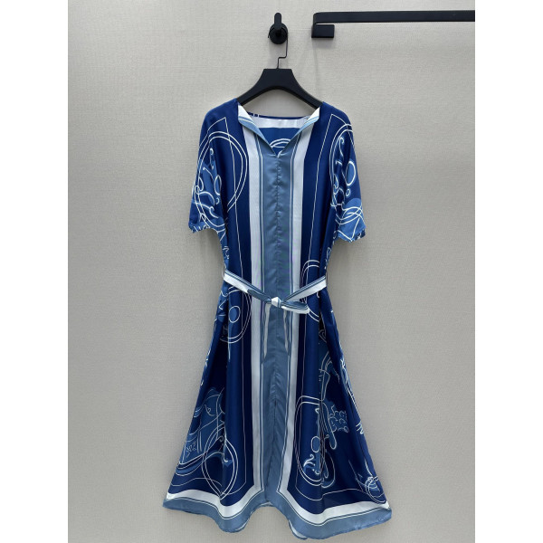 Ex-Libris a Main Levee 프린트 사틴 실크 원피스