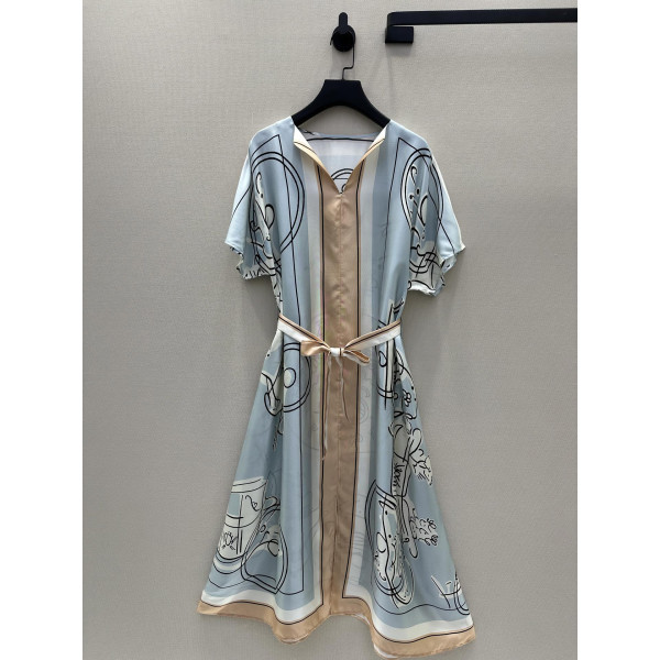 Ex-Libris a Main Levee 프린트 사틴 실크 원피스