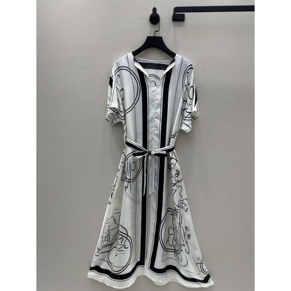 Ex-Libris a Main Levee 프린트 사틴 실크 원피스