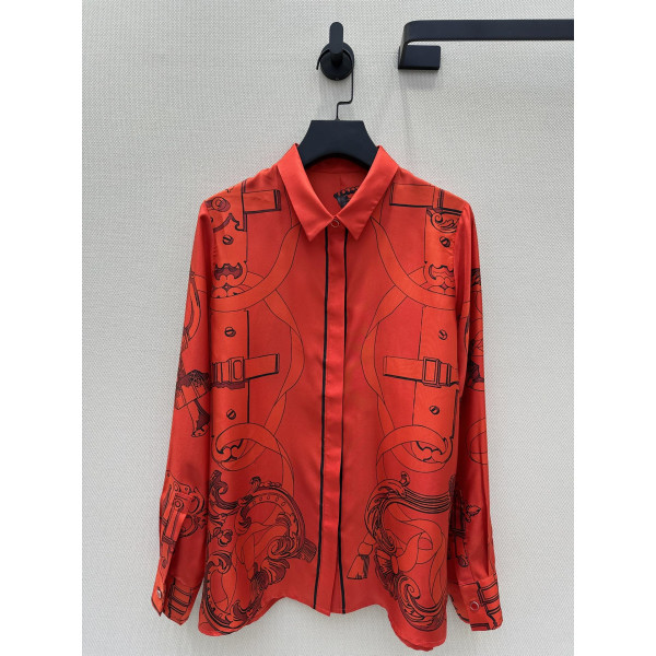 체인링 패턴 위치 인화 실크 셔츠