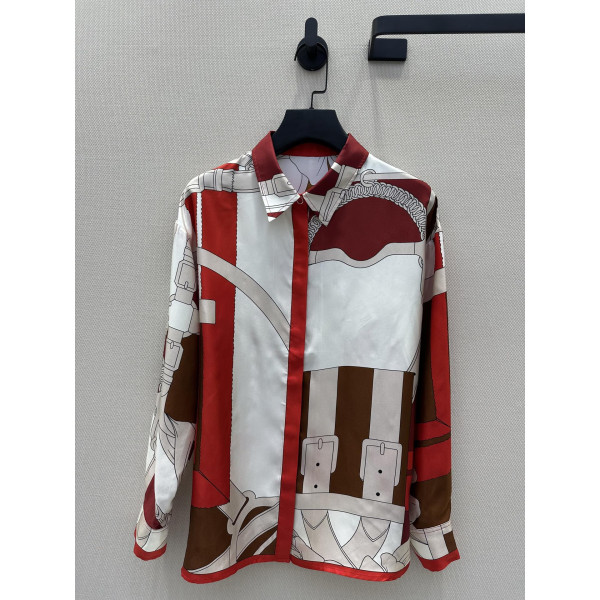 체인링 패턴 위치 인화 실크 셔츠