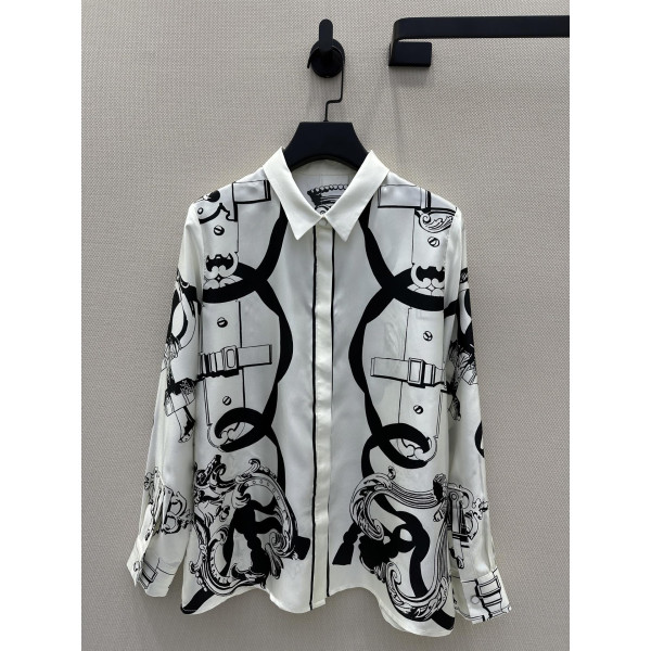 체인링 패턴 위치 인화 실크 셔츠