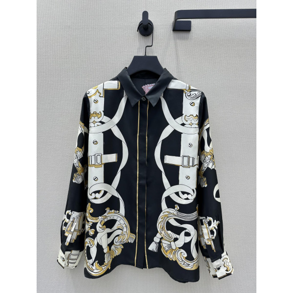 체인링 패턴 위치 인화 실크 셔츠