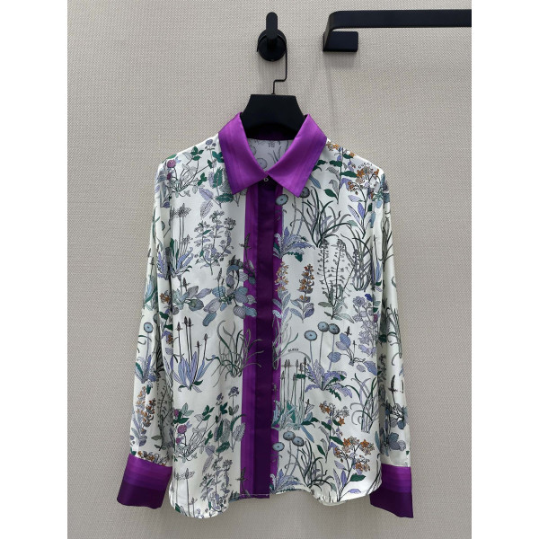 모네 정원 꽃무늬 실크 롱슬리브 셔츠