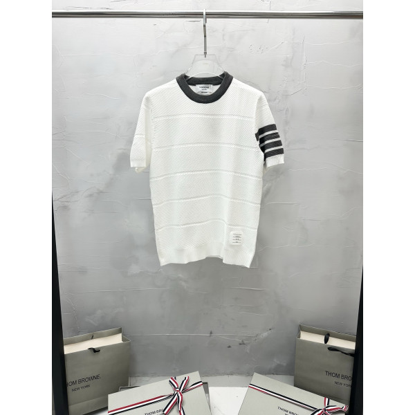 사선 줄무늬 니트 반팔