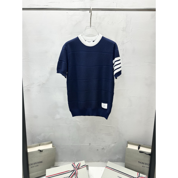 사선 줄무늬 니트 반팔