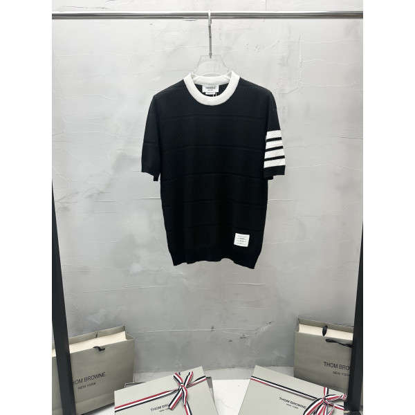 사선 줄무늬 니트 반팔