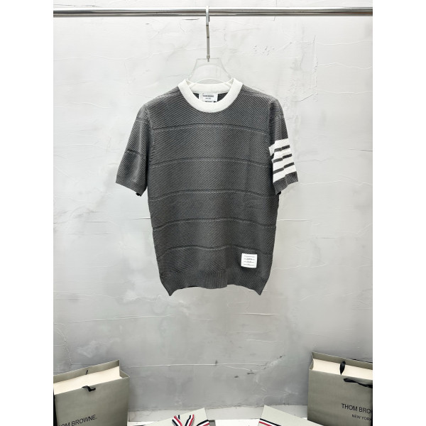 사선 줄무늬 니트 반팔