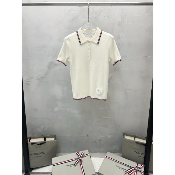 여성 니트 플립카라 반팔