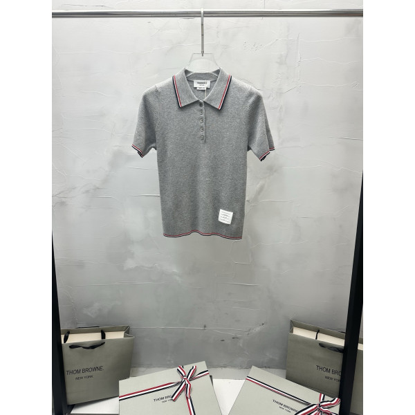 여성 니트 플립카라 반팔