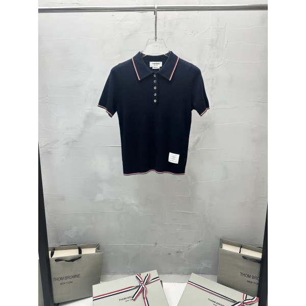 여성 니트 플립카라 반팔