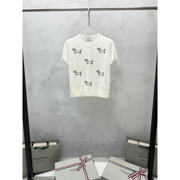 여성용 여러 마리 강아지 니트 반팔