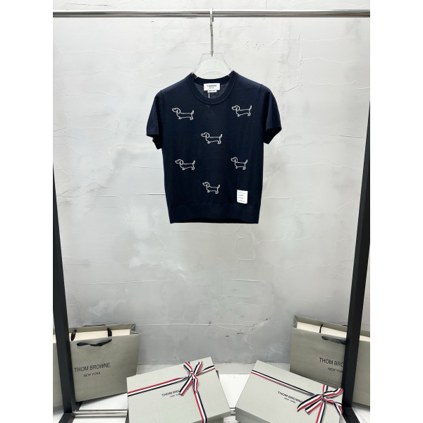 여성용 여러 작은 개 니트 반팔