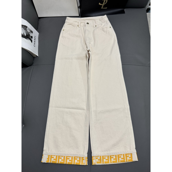 프린트 롤업 데님 팬츠